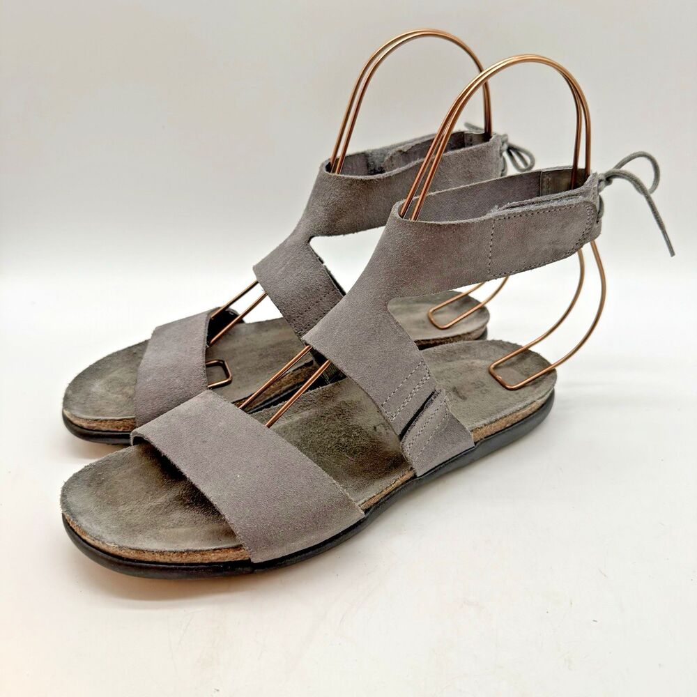 Naot Larissa Gray Suede Leather Sandals Women's 8 Back Tie Hook & Loop Cork Shoe